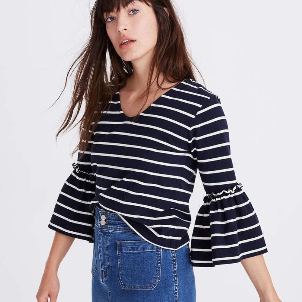 Madewell Striped Bell Sleeve Top - Picture 1 of 6